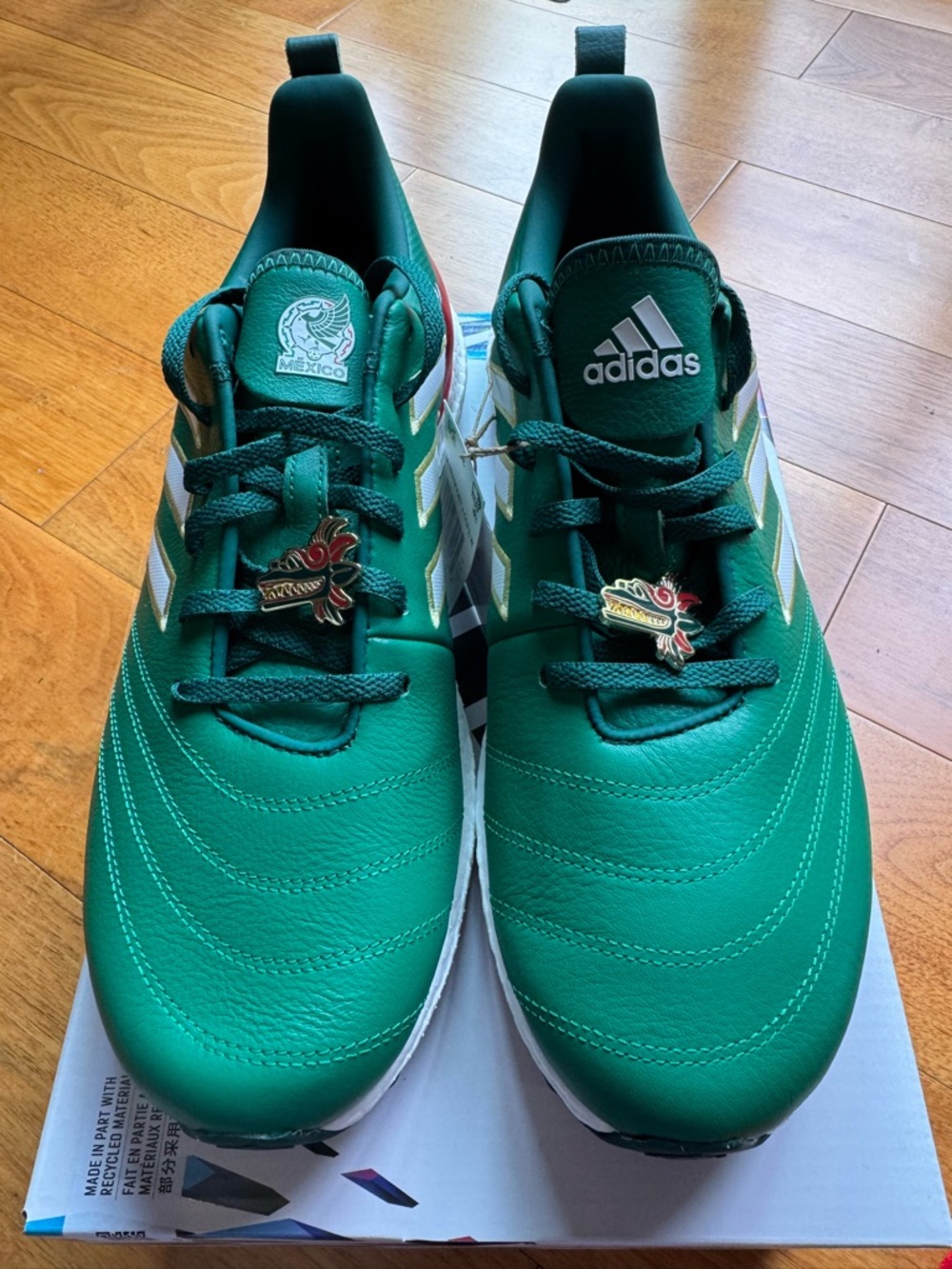 Adidas Ultraboost Copa World Cup Green Athletic Running Shoes with White Stripes